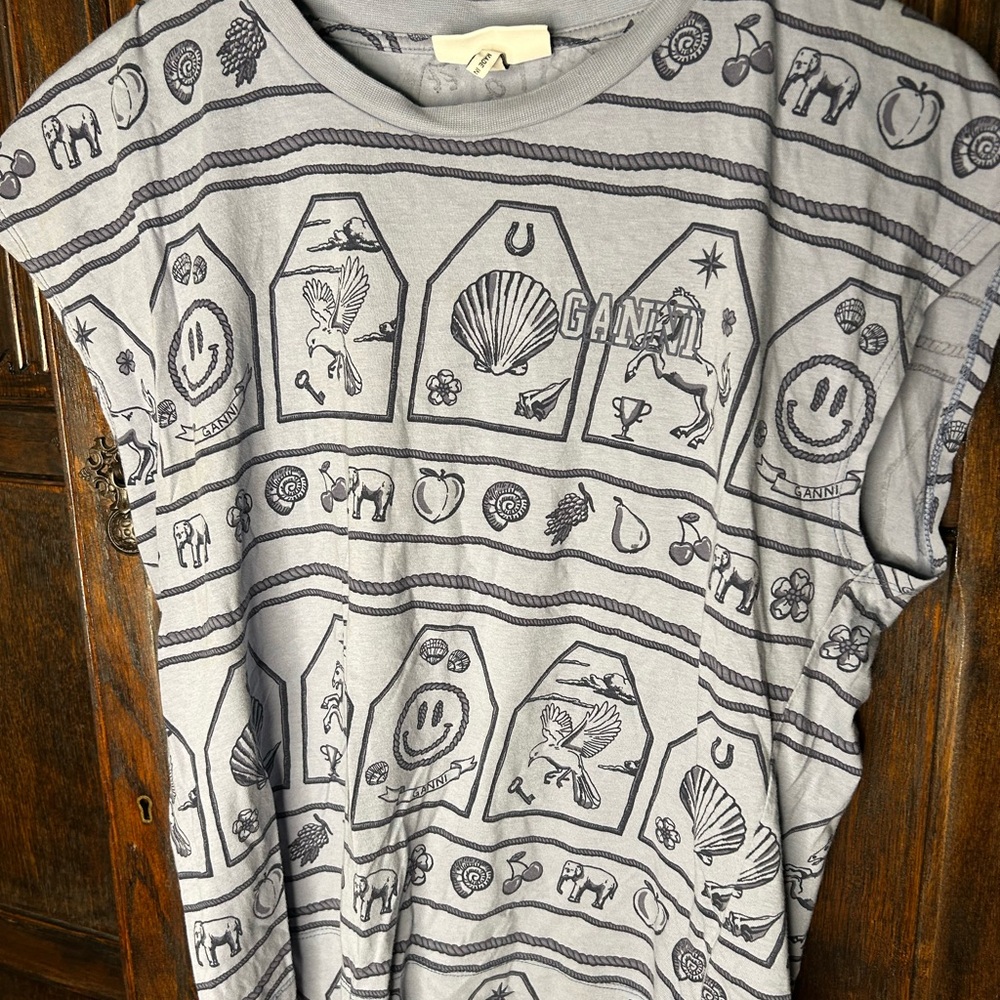 Ganni Gray Graphic Tee